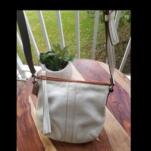 Lovely Vintage Off White and Tan Coach Crossbody
